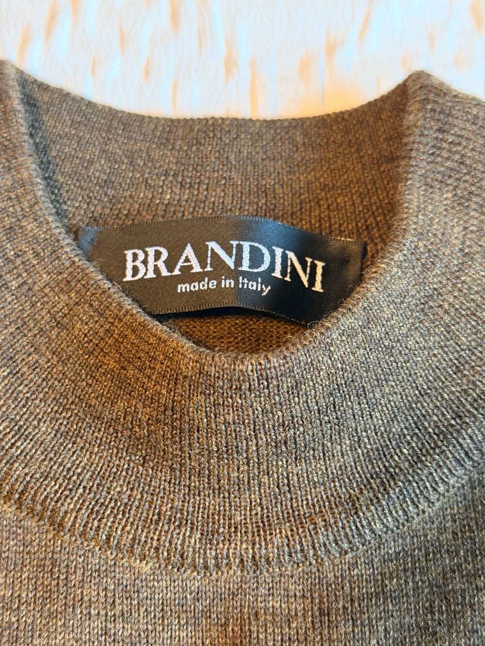 Brandini Men's Mock Neck Sweater in Brown 100% Merino Wool Made in Italy Large